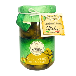 GREEN SQUASHED OLIVES 314 ML - Grandma Marida